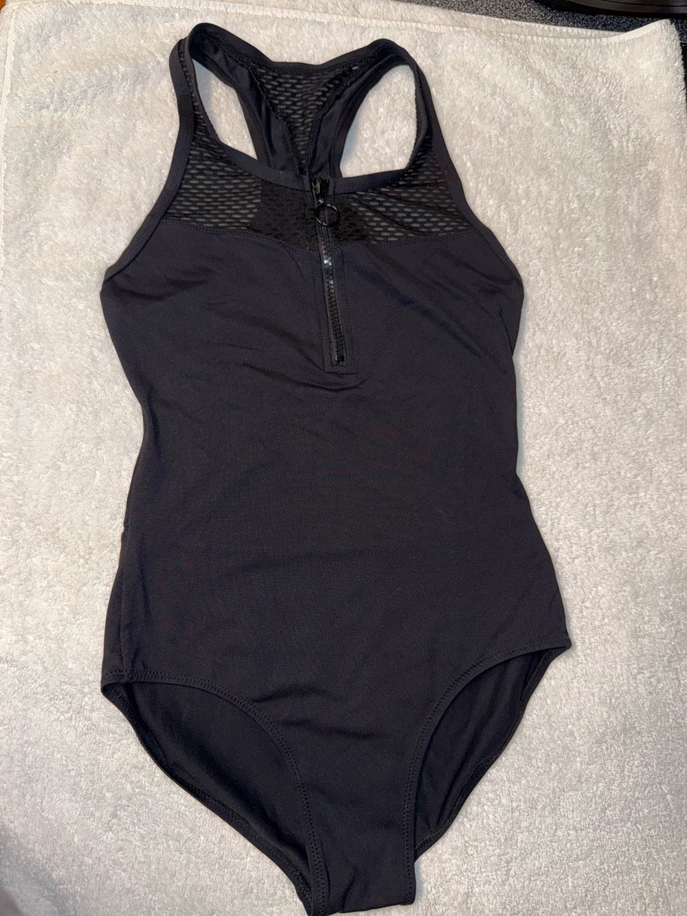 Danz n Motion Classic Black Zip-Front One-Piece Dance Leotard Size Adult Small